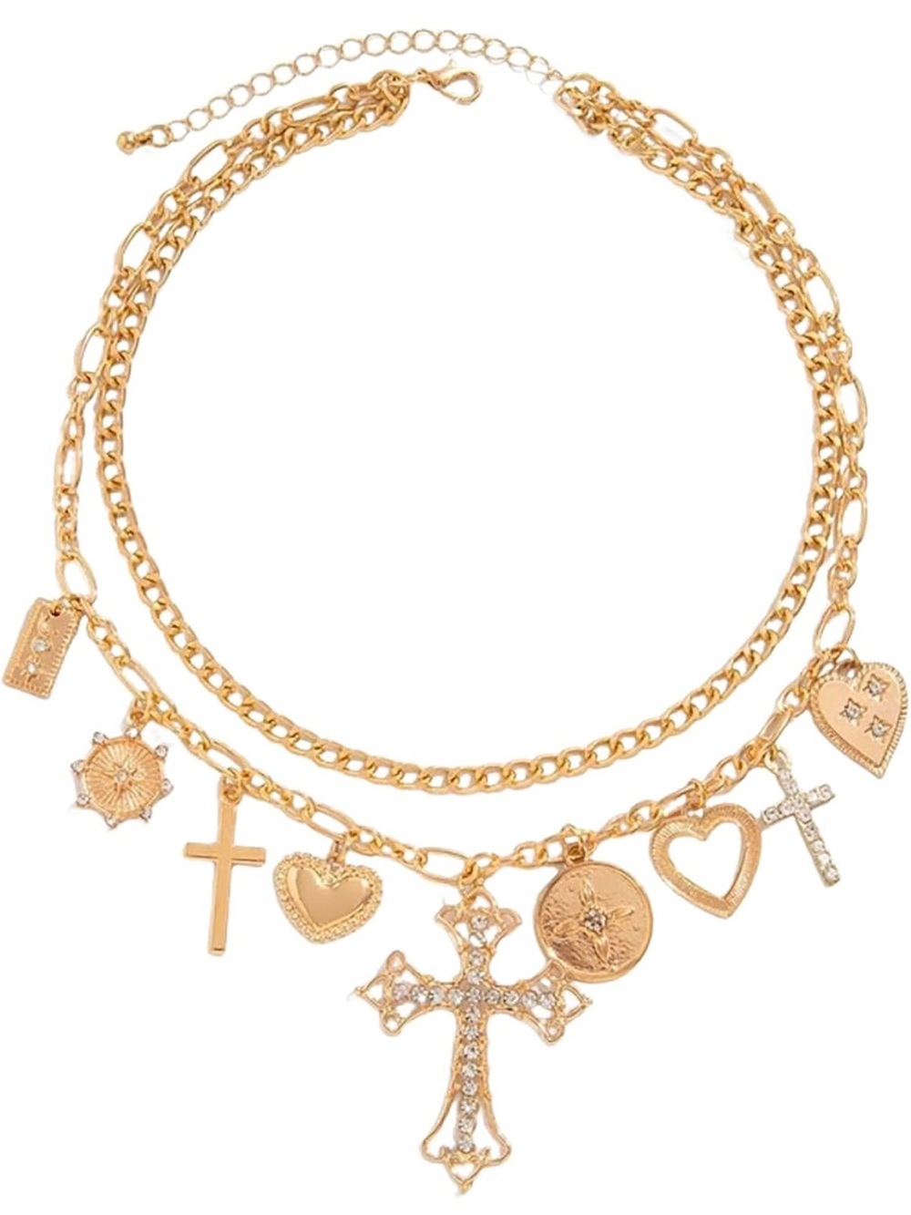 Anthropologie Gold Layered Charm Necklace with Crosses & Hearts - Picture 8 of 8